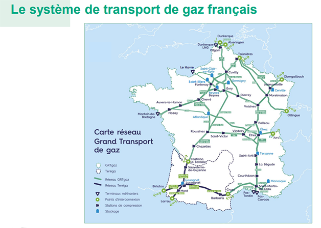 Carte du système de transports de gaz français 