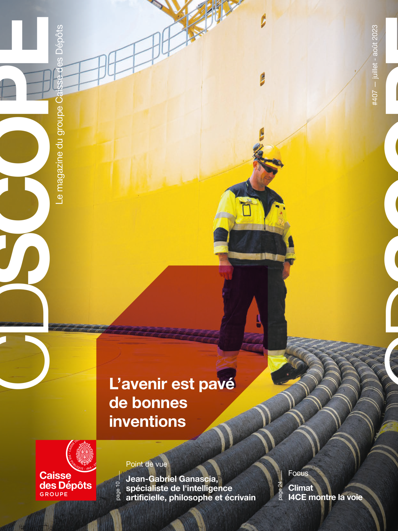 Couverture du magazine CDscope n°407. Un homme en vêtements de travail avance sur un chantier.